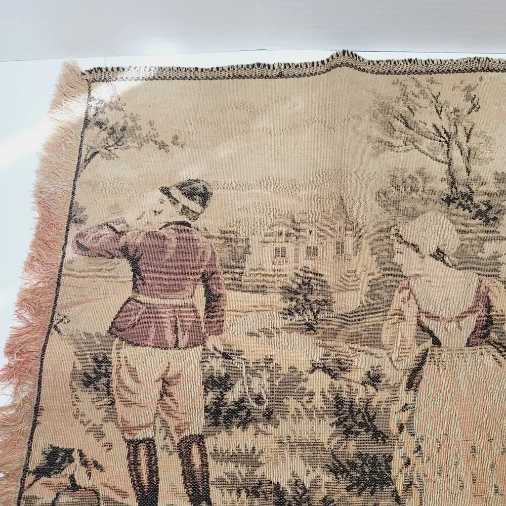 Vintage Italian Woven Tapestry Courting Couples on Bridge Made in Italy 36